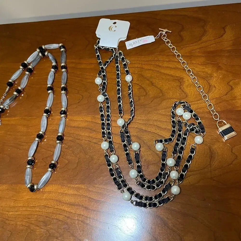 Charming Charlie Bundle 2 Necklaces 1 Bracelet Black‎ Gold NWT